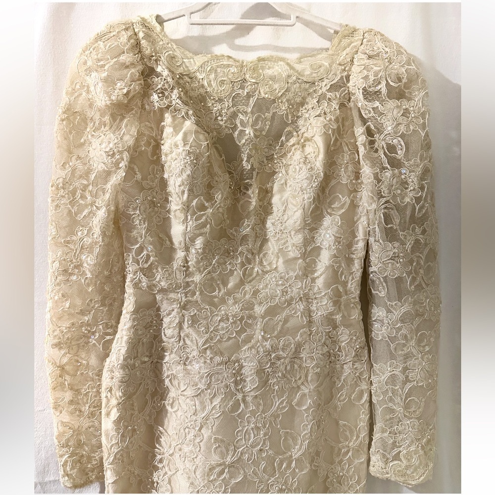 Vintage Jim Hjelm “A Private Collection” NY Beaded Lace Dress 1980 Couture Ivory - Picture 3 of 12